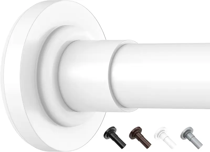 Curtain Poles, 53-226cm Extendable Net Curtain Rod, Telescopic Curtain Pole for Bathroom or Windows, No Drilling, No Slip, No Rust, White