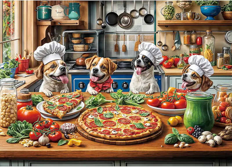 Puzzles 1000 Pieces for Adults jigsaw puzzles for adults 1000 Piece Puzzle Challenging Game for The Whole for Women, Gifts for Men, jigsaw puzzle Theme:Dogs' pizza meal