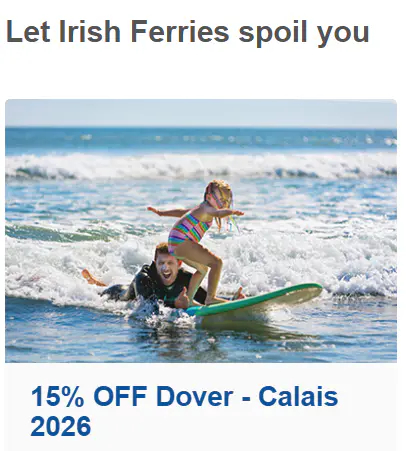 15% OFF Dover - Calais 2026 via Irish Ferries