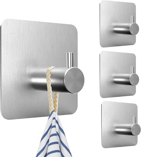 SURFOU Towel Holder No Drilling, Four Hooks, Self-Adhesive Bathroom, Wall Clothes Hook for Kitchen
