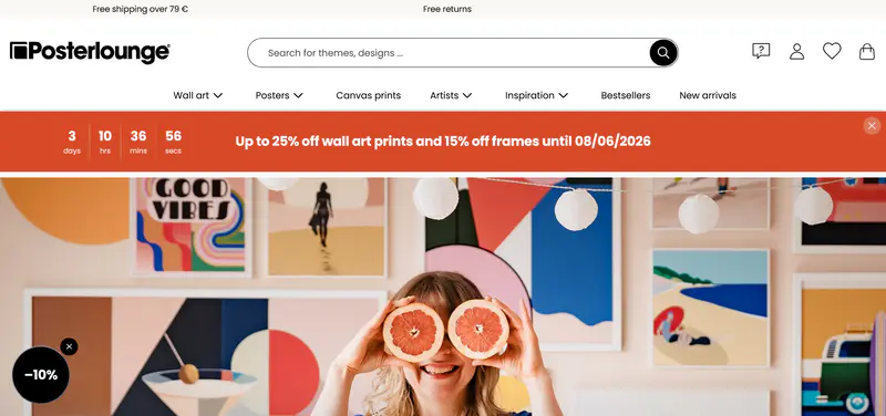  25% off wall art prints and 15% off frames