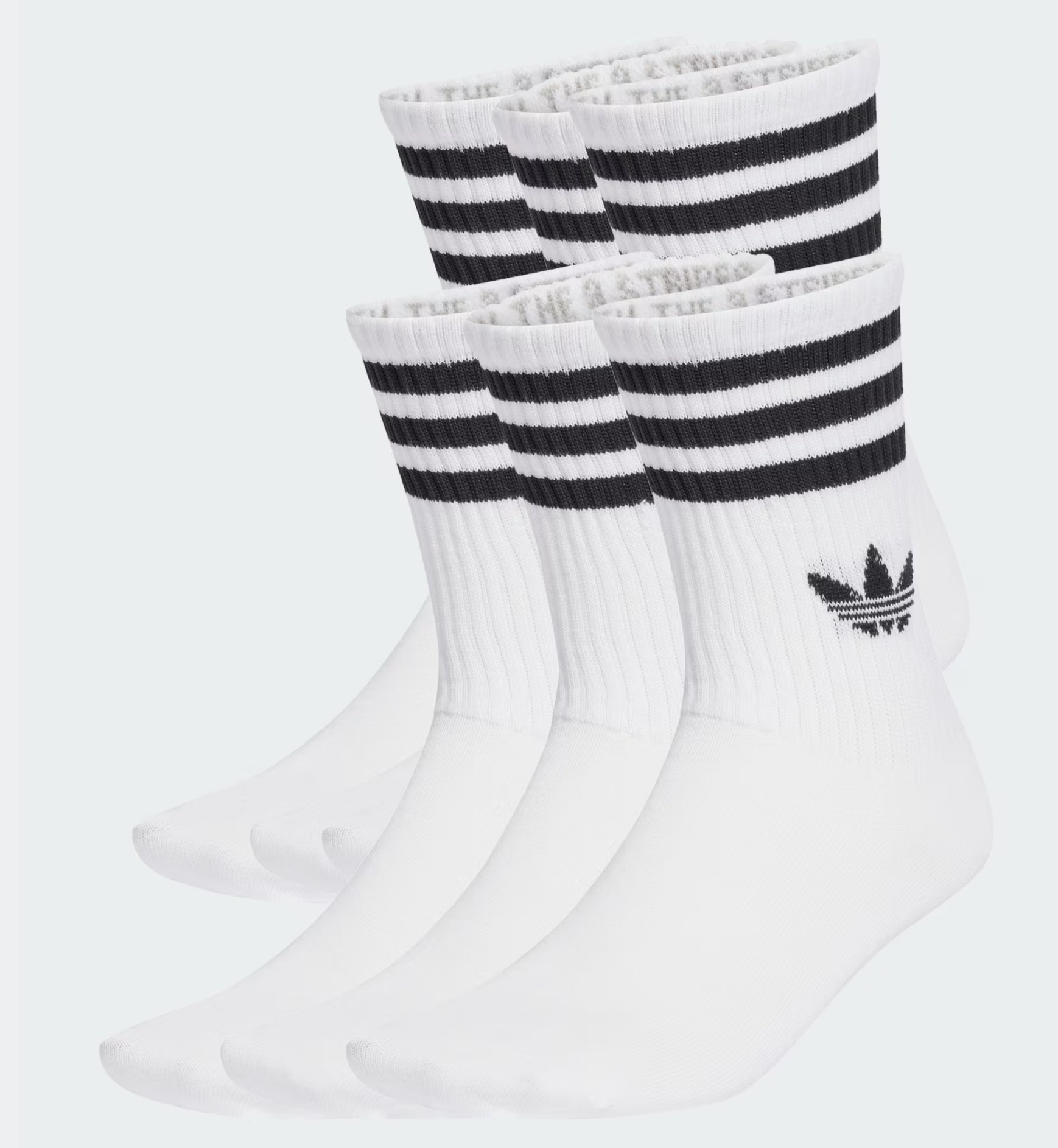 adidas Originals 3-Stripes Crew Socks (6 Pairs) White / Black | Free Delivery for Adiclub Members | Sizes 2-12.5