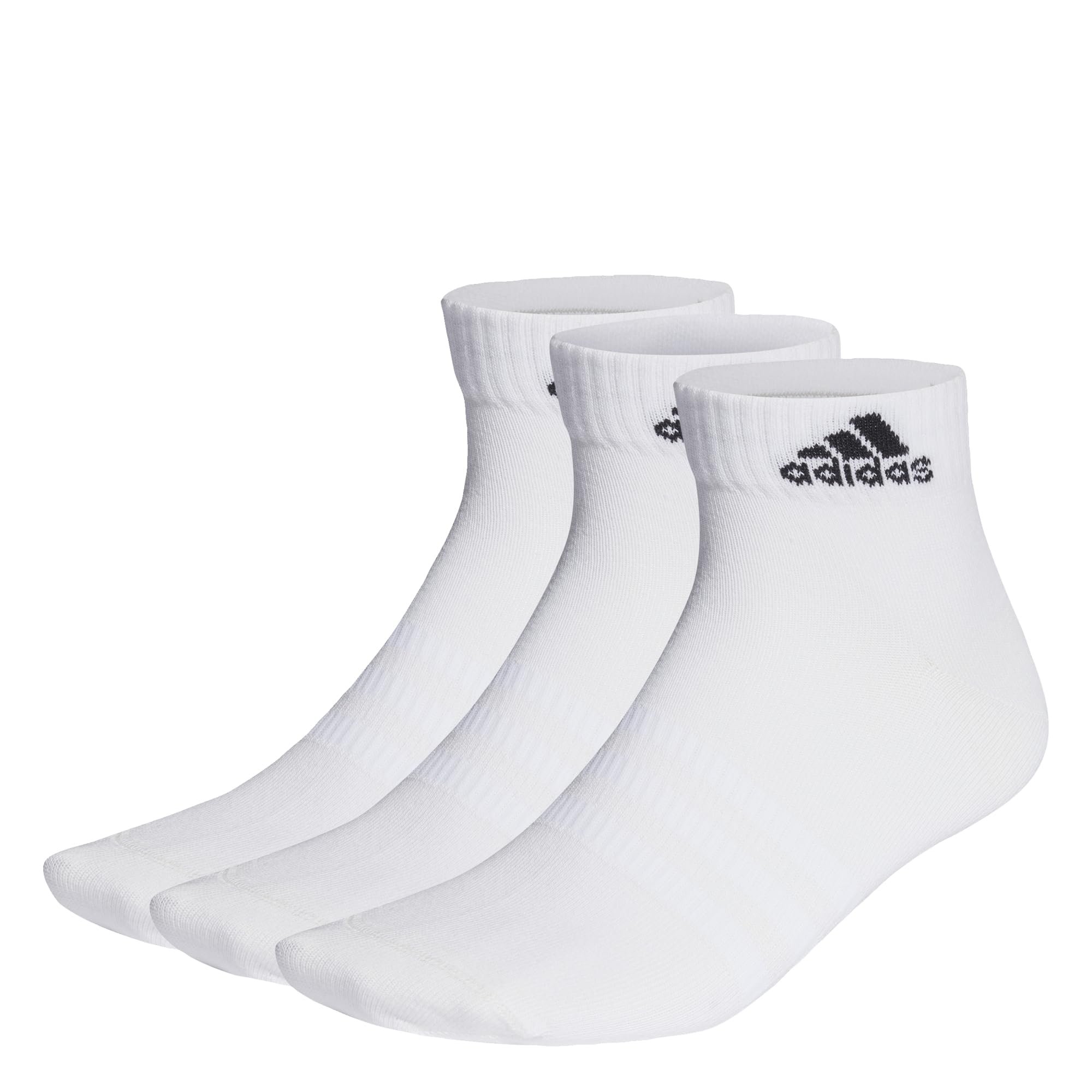 Adidas Unisex Thin and Light Ankle Socks 3 Pairs - White / Black - 6.5-8 / 11-12.5 / 13-14.5