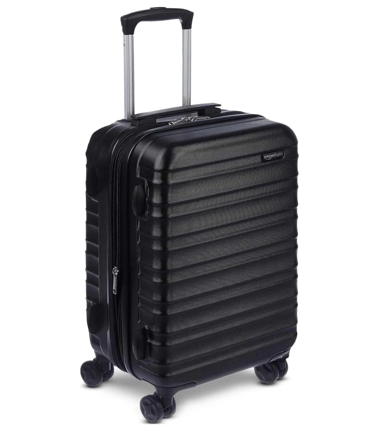 Amazon Basics Hard Shell Small Suitcase - Expandable ABS Hand Luggage with 4 Double Spinner Wheels - Scratch Resistant and Lightweight Construction - 55 x 37.5 x 25.5cm - Black