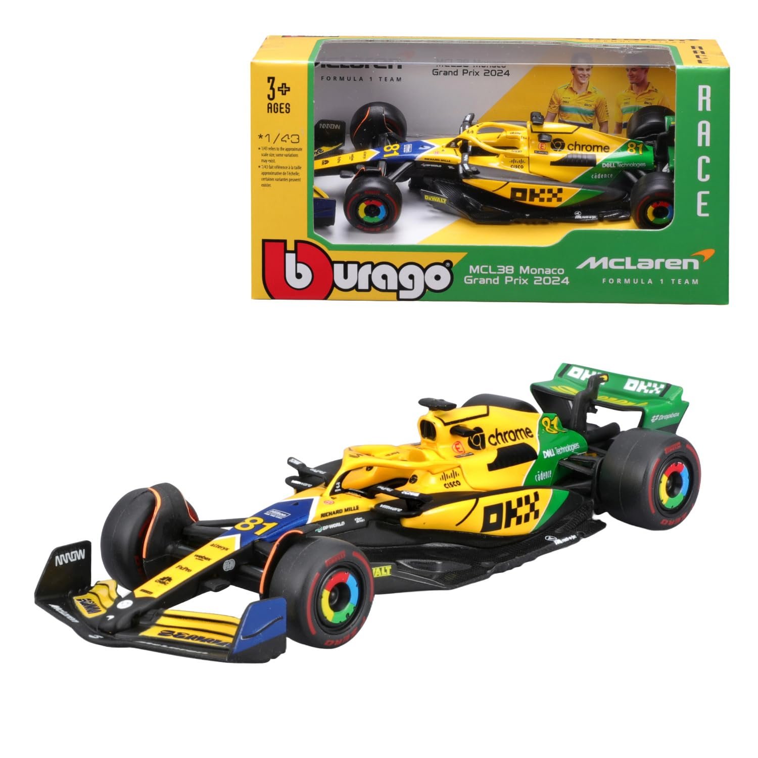 Bburago F1 Formula 1 MCLAREN MCL38 (2024) - PIASTRI - SENNA LIVERY - 1:43 Scale