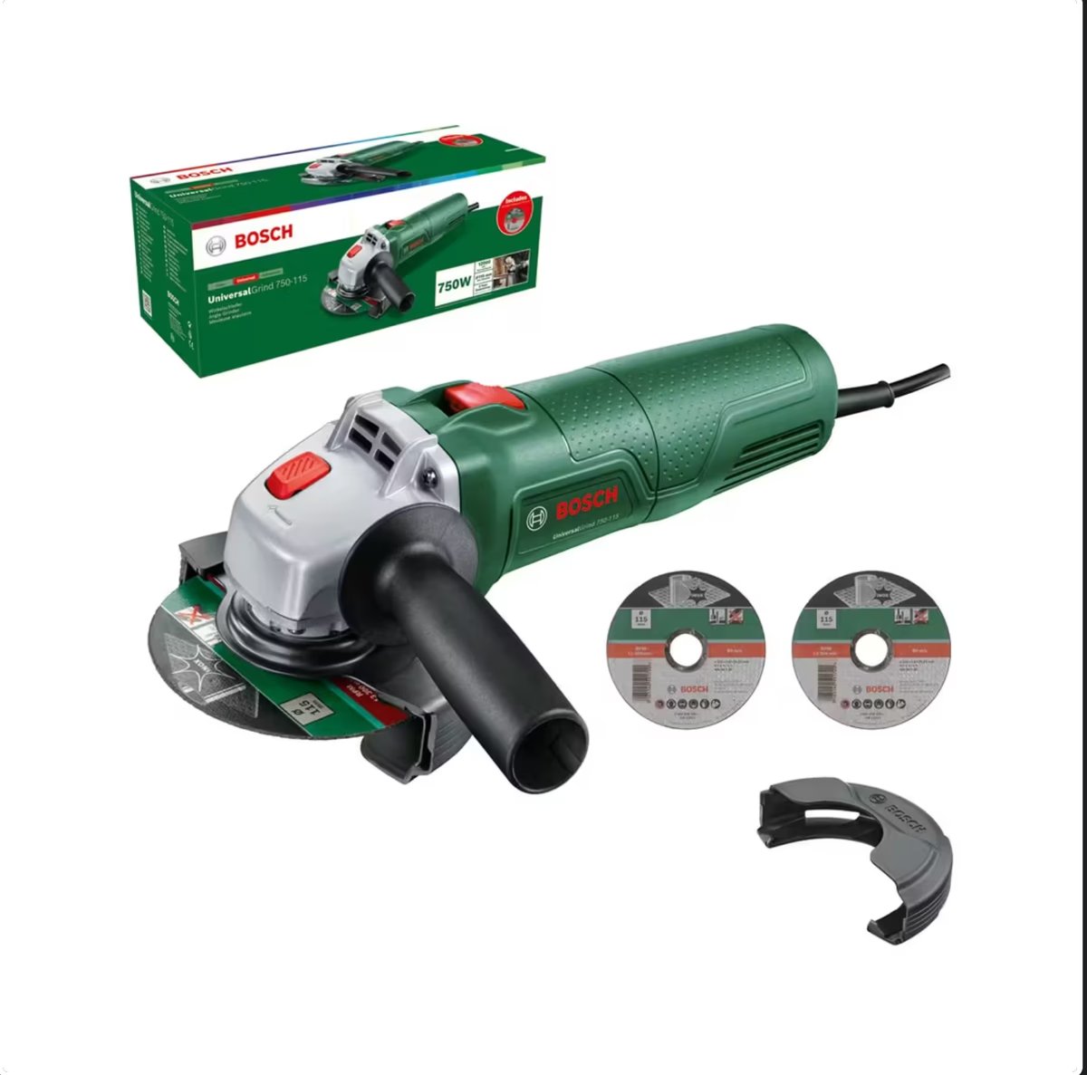 Bosch Small Angle Grinder UniversalGrind 750-115 750w 3 X Straight Cutting Discs; for Grinding, Cutting, Brushing and Sanding