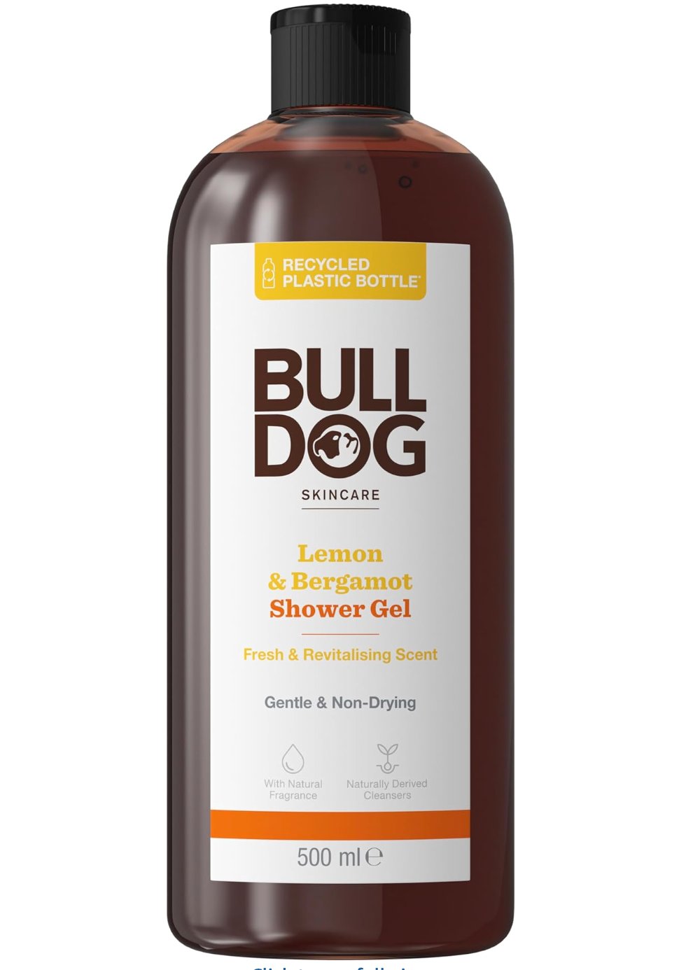 Bulldog Skincare Lemon & Bergamot Shower Gel for Men, Natural, Refreshing Men's Shower Gel, 500 ml