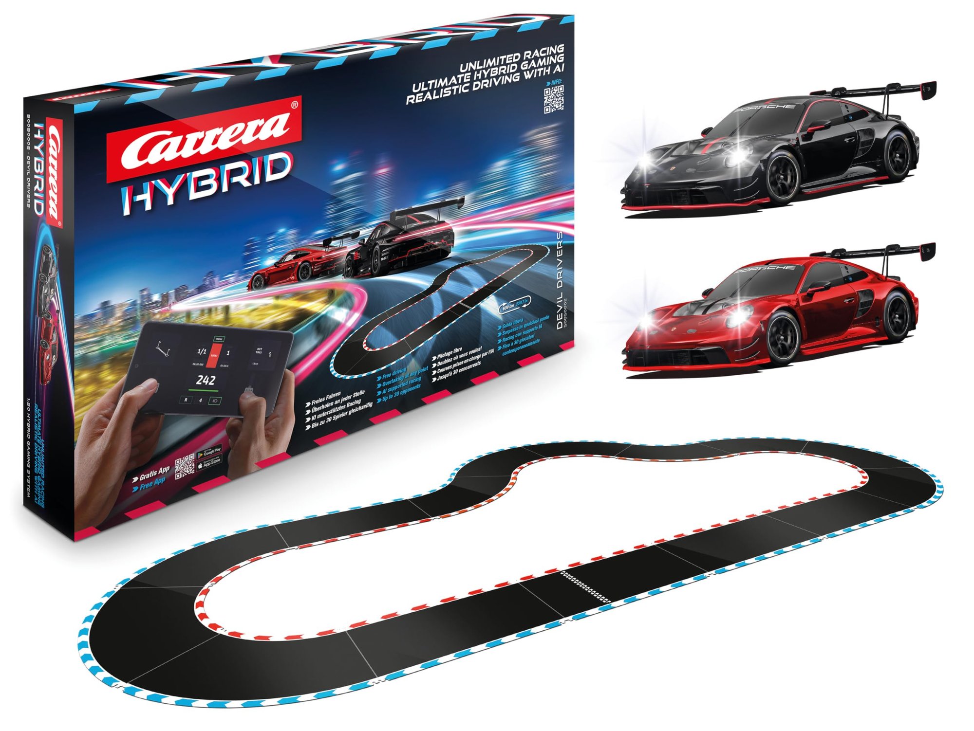 Carrera Hybrid 50050002 "Devil Drivers" Porsche 911 GT3 R 1:50 Scale AI-Supported Race System with Working Lights & USB-C Charging