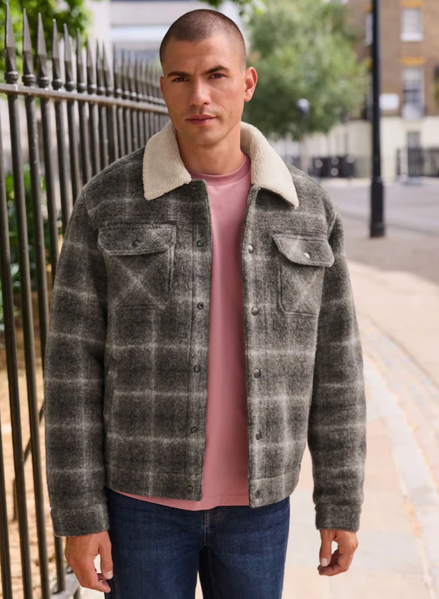 Check Borg Lined Trucker Jacket