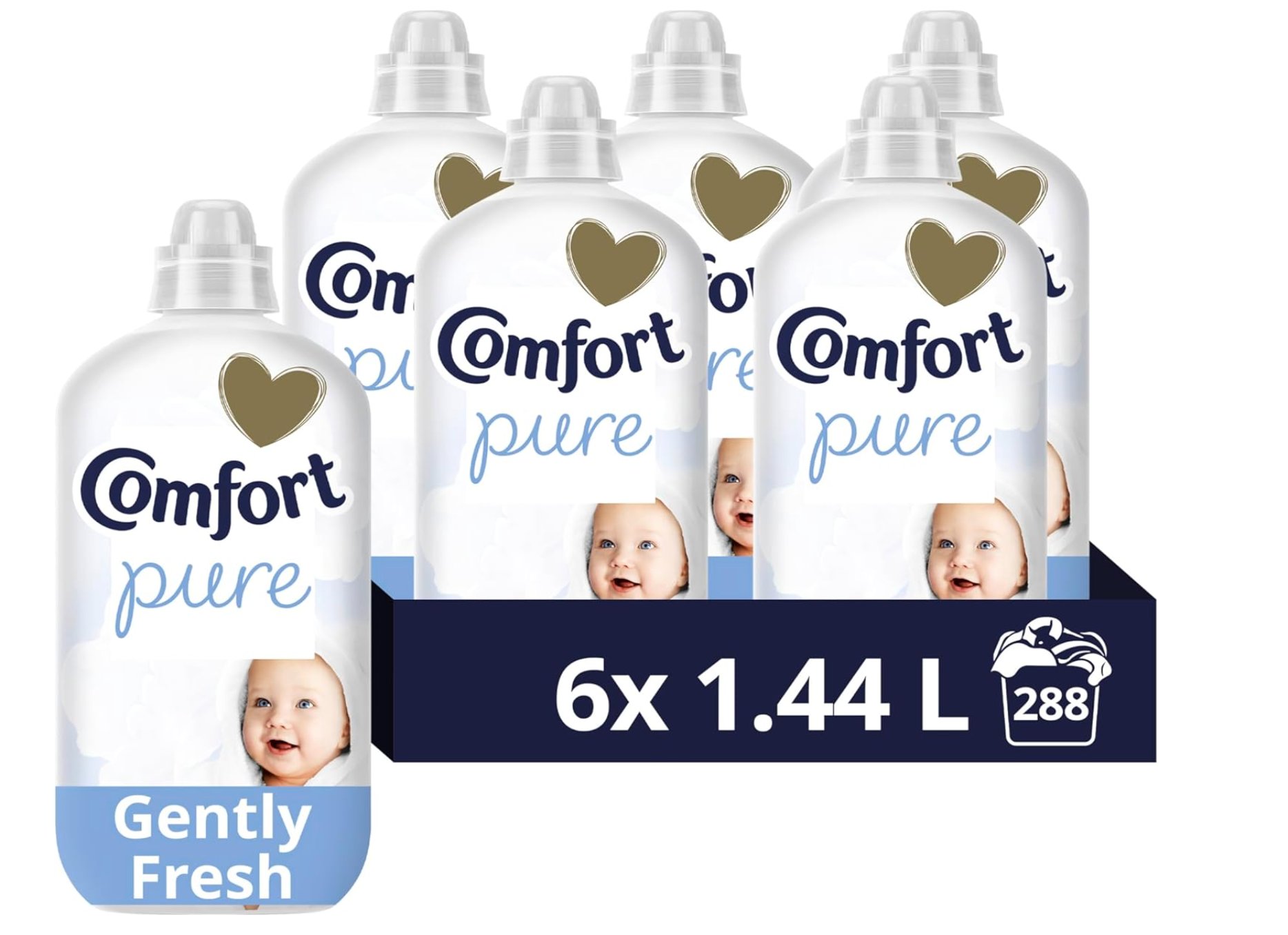 Comfort Pure Fabric Conditioner Dermatologist-Recommended and Hypoallergenic with a Gently Fresh Fragrance 288 washes (6x 1.44 L)