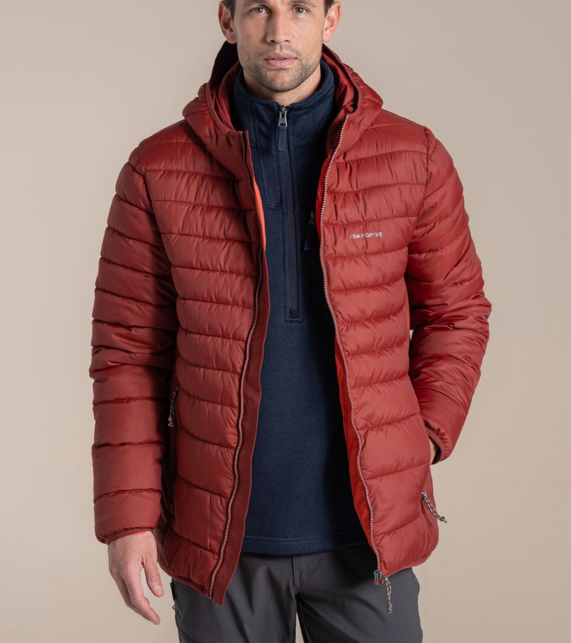 Craghoppers Men's Compresslite IX Hooded Insulating Jacket, Red Jasper / or Beeswax ( sizes S - XXL) W/code + free delivery w/free sign up