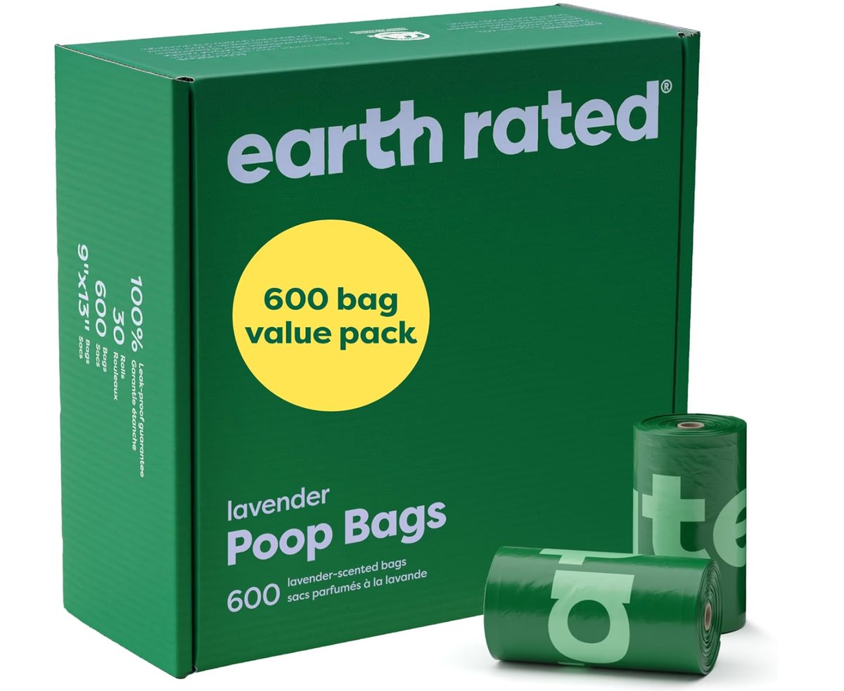 Earth Rated Dog Poo Bags Value 600 Pack, Leak-Proof and Extra-Thick Pet Waste Bags for Big and Small Dogs, Refill Rolls, Lavender Scented