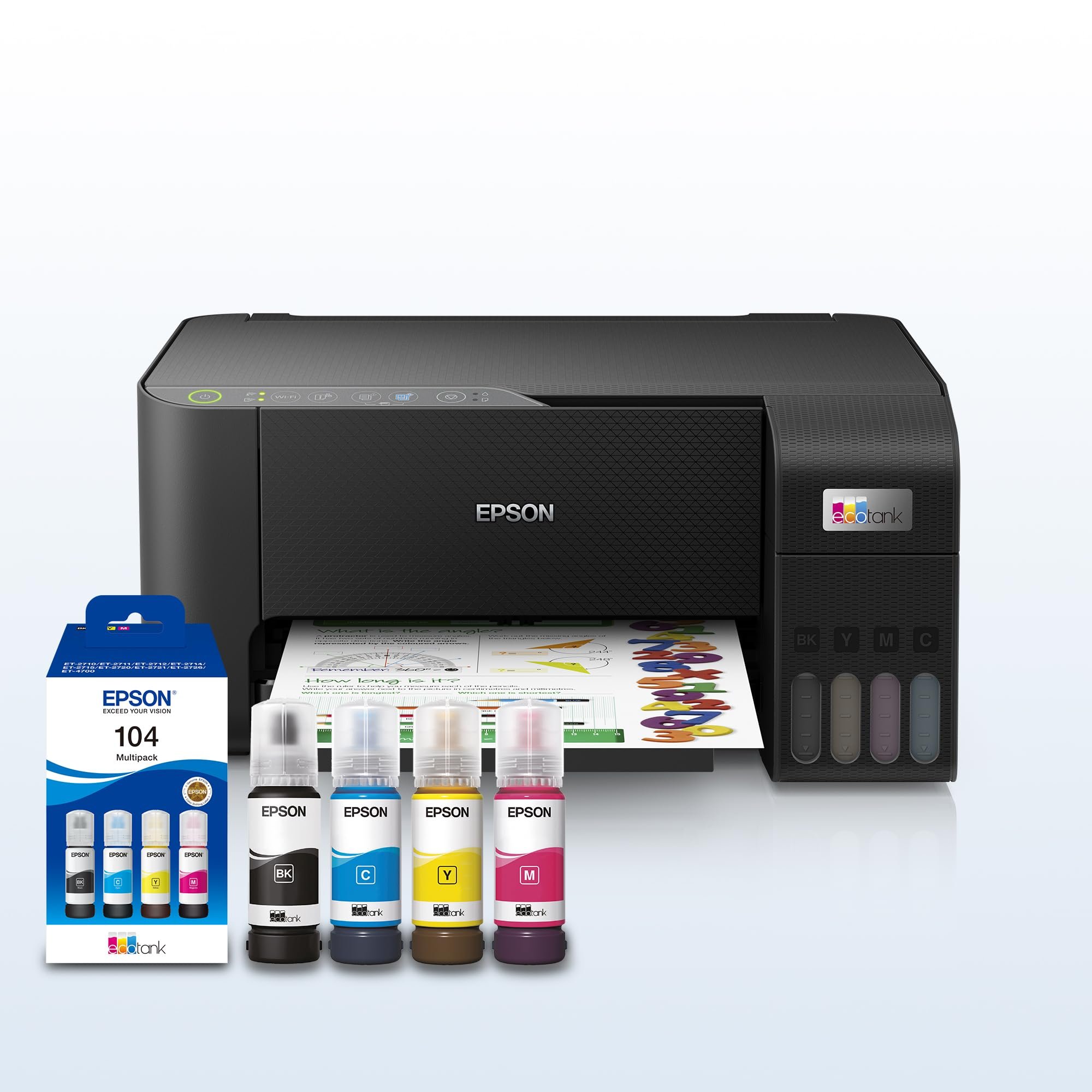 Epson EcoTank ET-2860 A4 Ink Tank Printer, with extra set of EcoTank 104 Multipack Ink Bottles