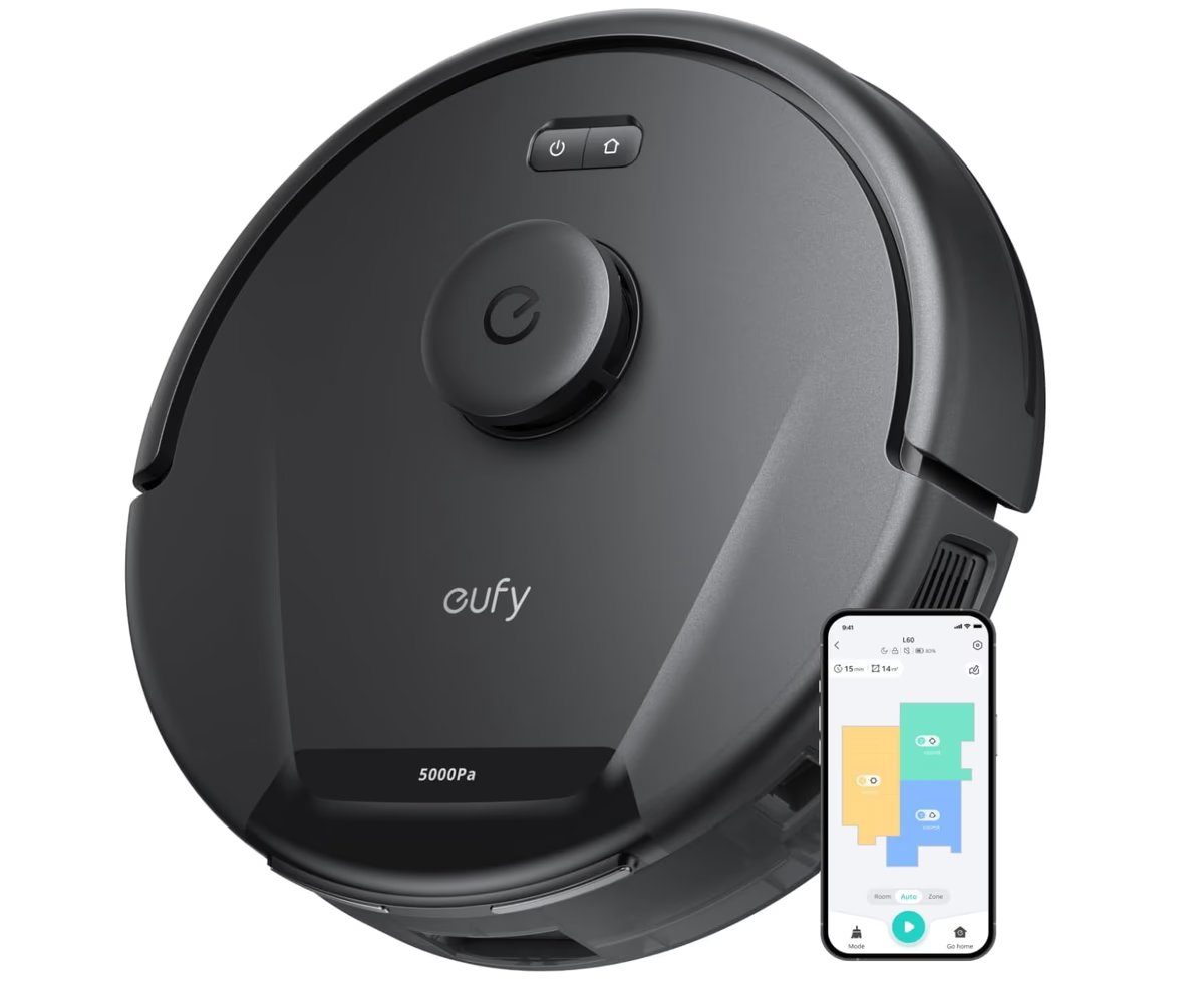 eufy L60 Robot Vacuum Cleaner, Ultra Strong 5,000 Pa Suction to Remove Hair, Dust, iPath Laser Navigation, For Deep Floor Cleaning, Ideal for Hard Floors
