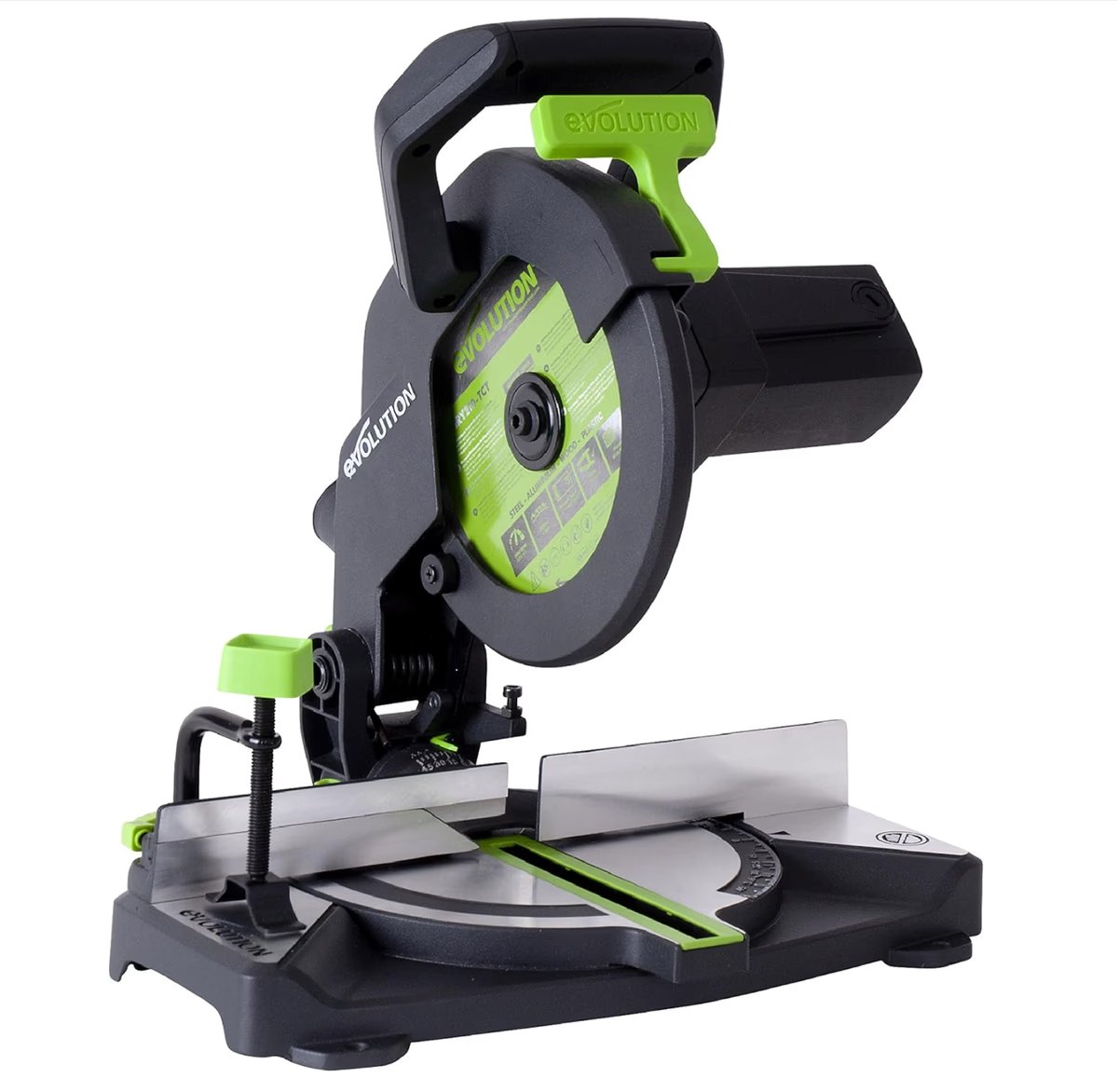 Evolution Power Tools F210CMS Compound Mitre Saw with Multi-Material Multi-Purpose Cutting, Cuts Wood, Metal, Plastic & More, TCT Blade Included, Compact & Powerful (1200 W, 230V, 210 mm)