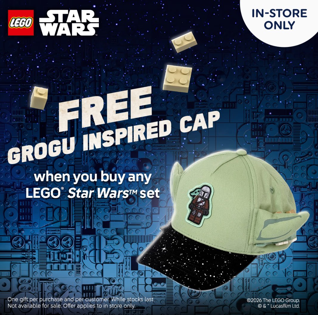 FREE Grogu inspired cap When you buy any LEGO® Star Wars™ set in-store @ Smyths