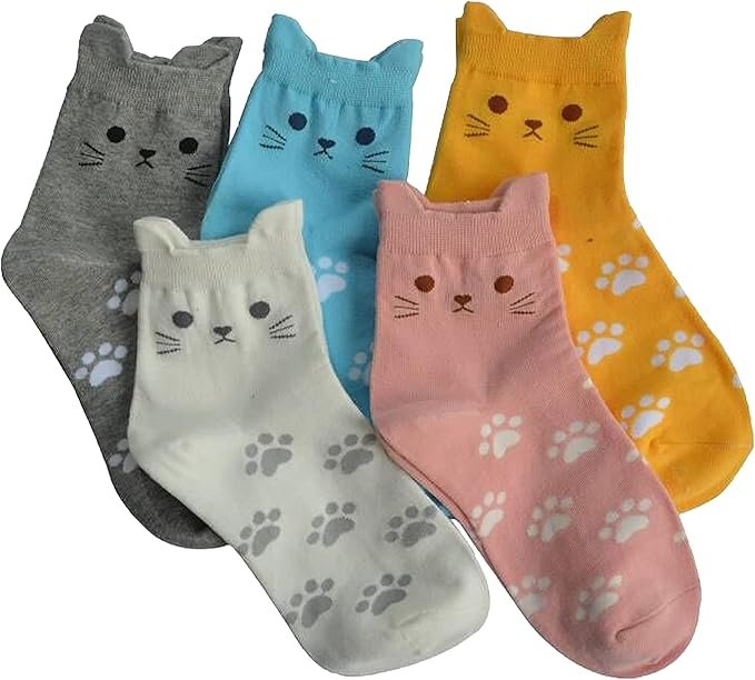 Jeasona Cotton Cat Socks - Size 4-7 - 5 Pairs - Sold by Jeasona-UK FBA