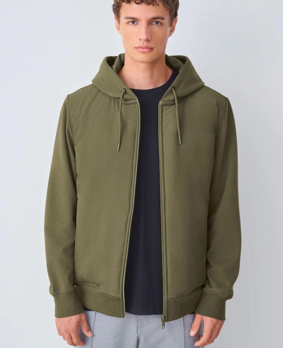 Khaki Green Hooded Hybrid Full Zip Jacket - Size XS-5XL - Free C&C