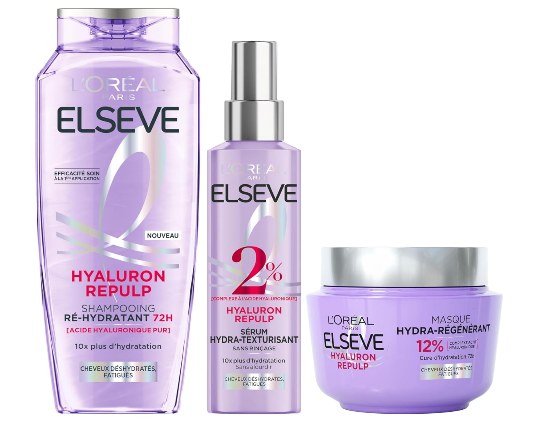 L'Oréal Paris - Intense Hydration Routine - Dehydrated Hair - Hydration 72H - With Hyaluronic Acid - 3 Products - Shampoo, Serum & Mask