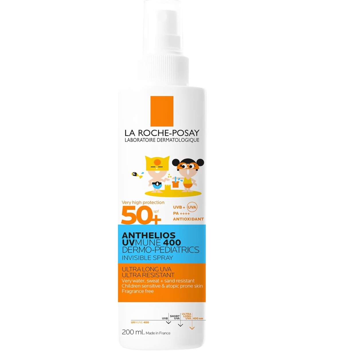 La Roche-Posay Anthelios UVMune 400 Dermo-Pediatrics Invisible Spray SPF50+ Childrens Sunscreen With Mexoryl 400 & Thermal Spring Water, UVB and UVA Protection, 200ml