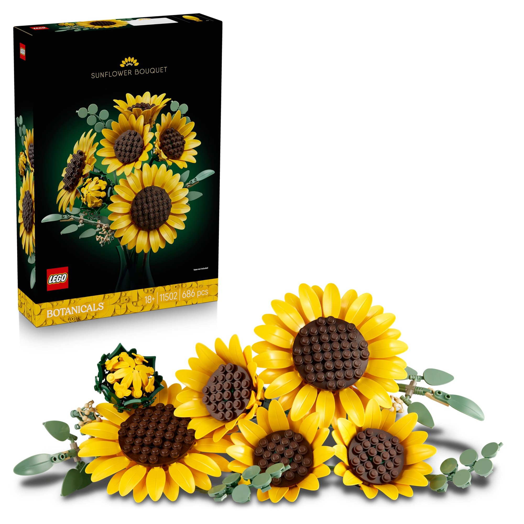 LEGO Botanicals Sunflower Bouquet, Artificial Flowers Set for Adults - Faux Sunflowers & Eucalyptus Stems, 11502
