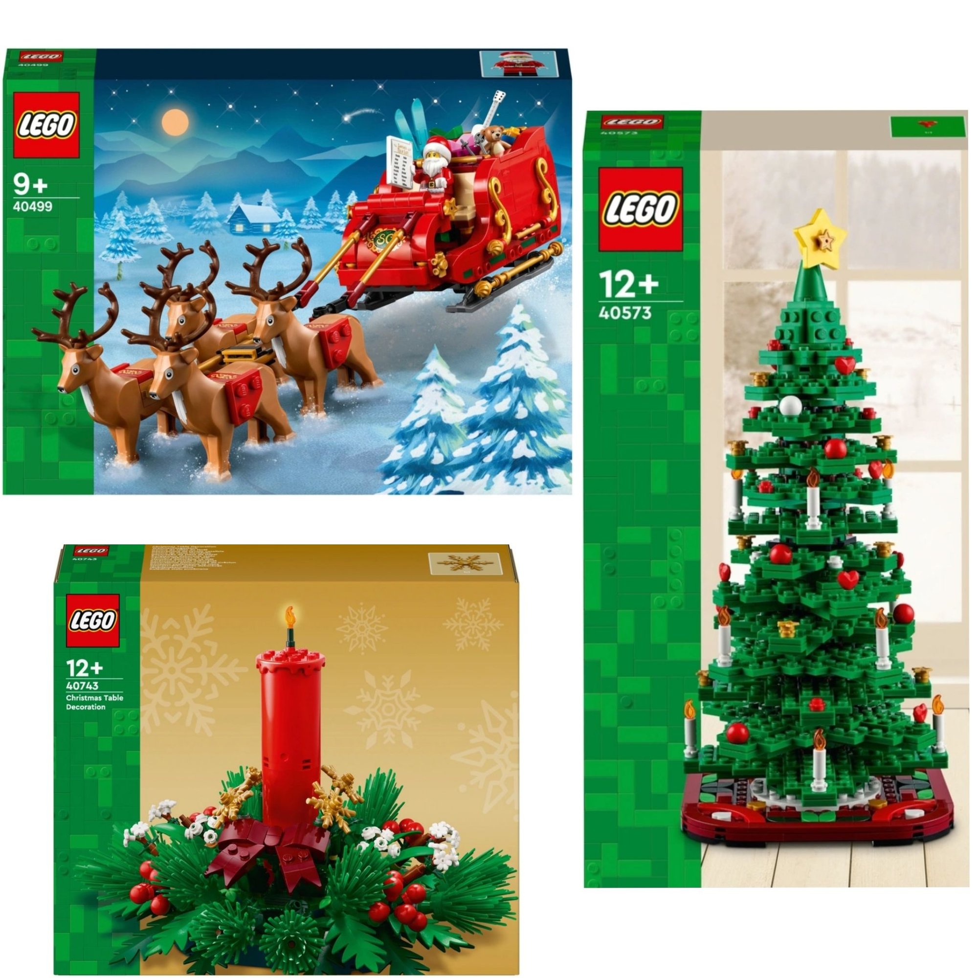 LEGO Icons 40573 Christmas Tree Set / 40499 Santa's Sleigh Set / Christmas Table Decoration Christmas Candle Set - Free C&C