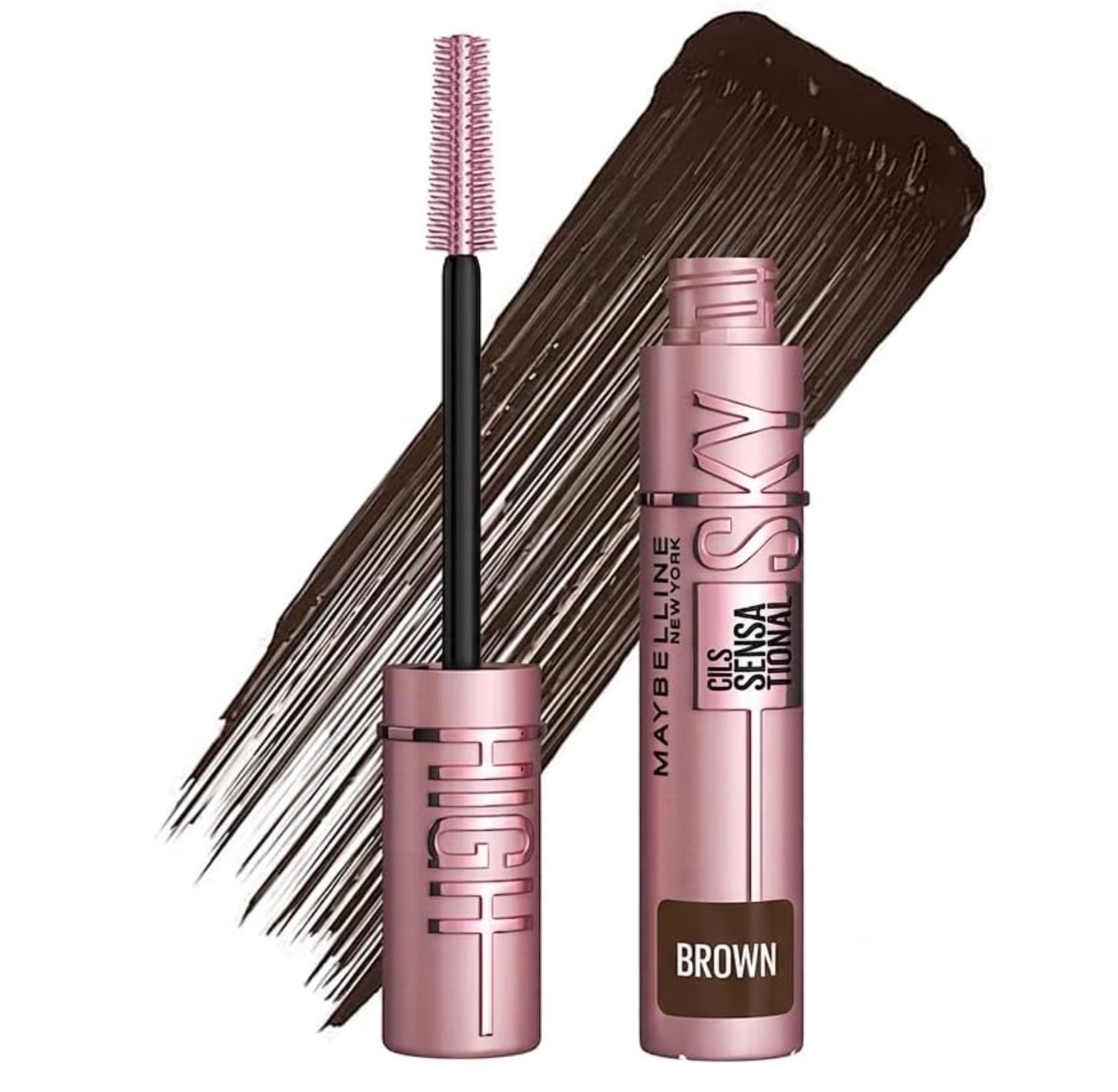 Maybelline New York Lash Sensational Sky High Mascara, Volumising & Lengthening Mascara, Washable Flake-Free Formula Infused with Bamboo Extract & Fibres, 7 ml, Shade: Brown