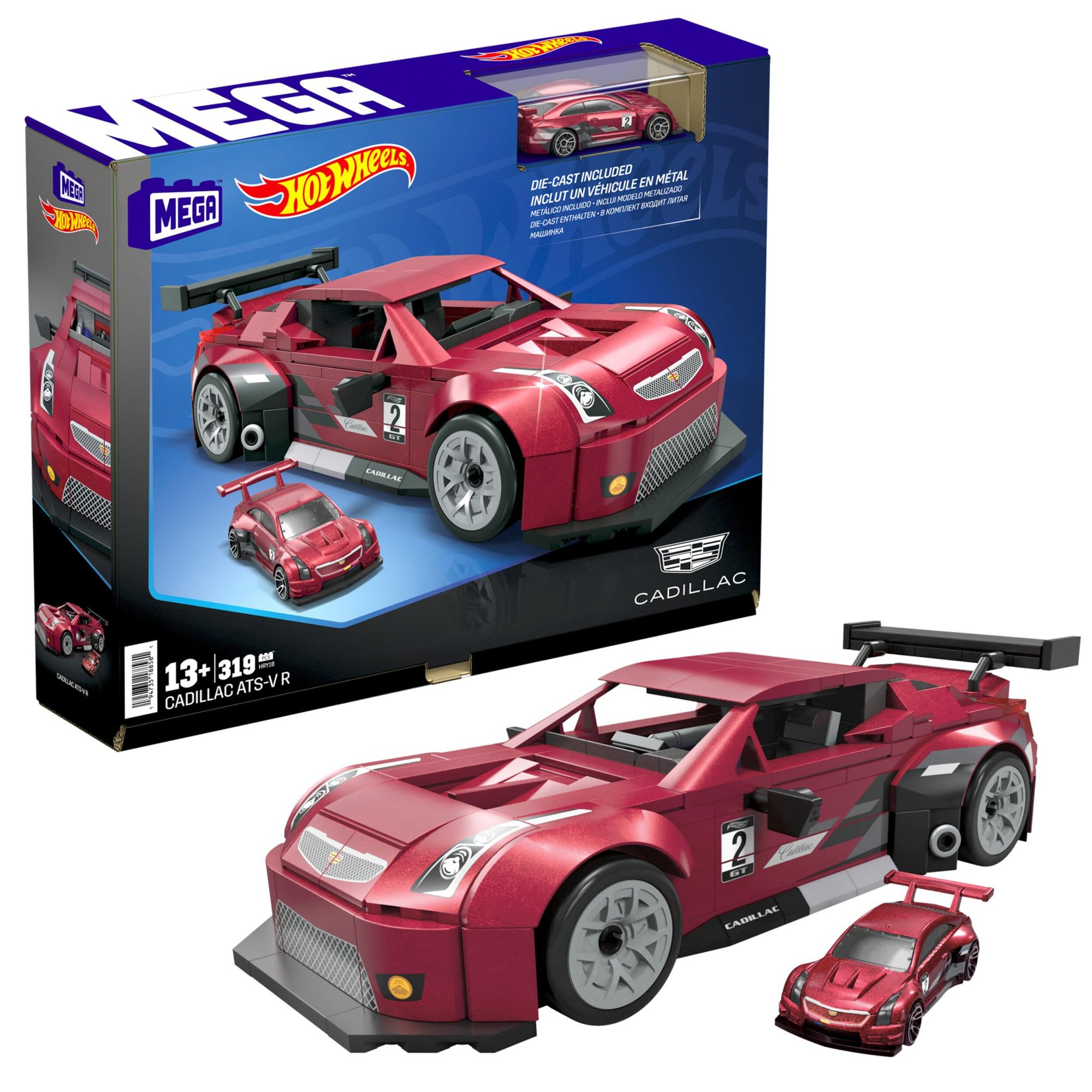 MEGA Hot Wheels Collectible Car Building Toy, Cadillac ATS-V R with 319 Pieces and Die-Cast Model, Red, HRY18 (Released on Dec 31, 2025)