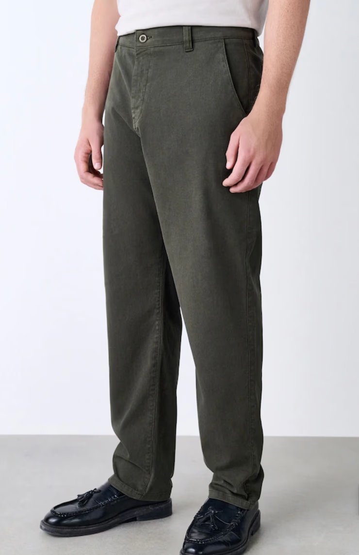 Men's Khaki Green Regular fit Chino Cotton Trousers - Sizes 30" - 38" - Free Click & Collect