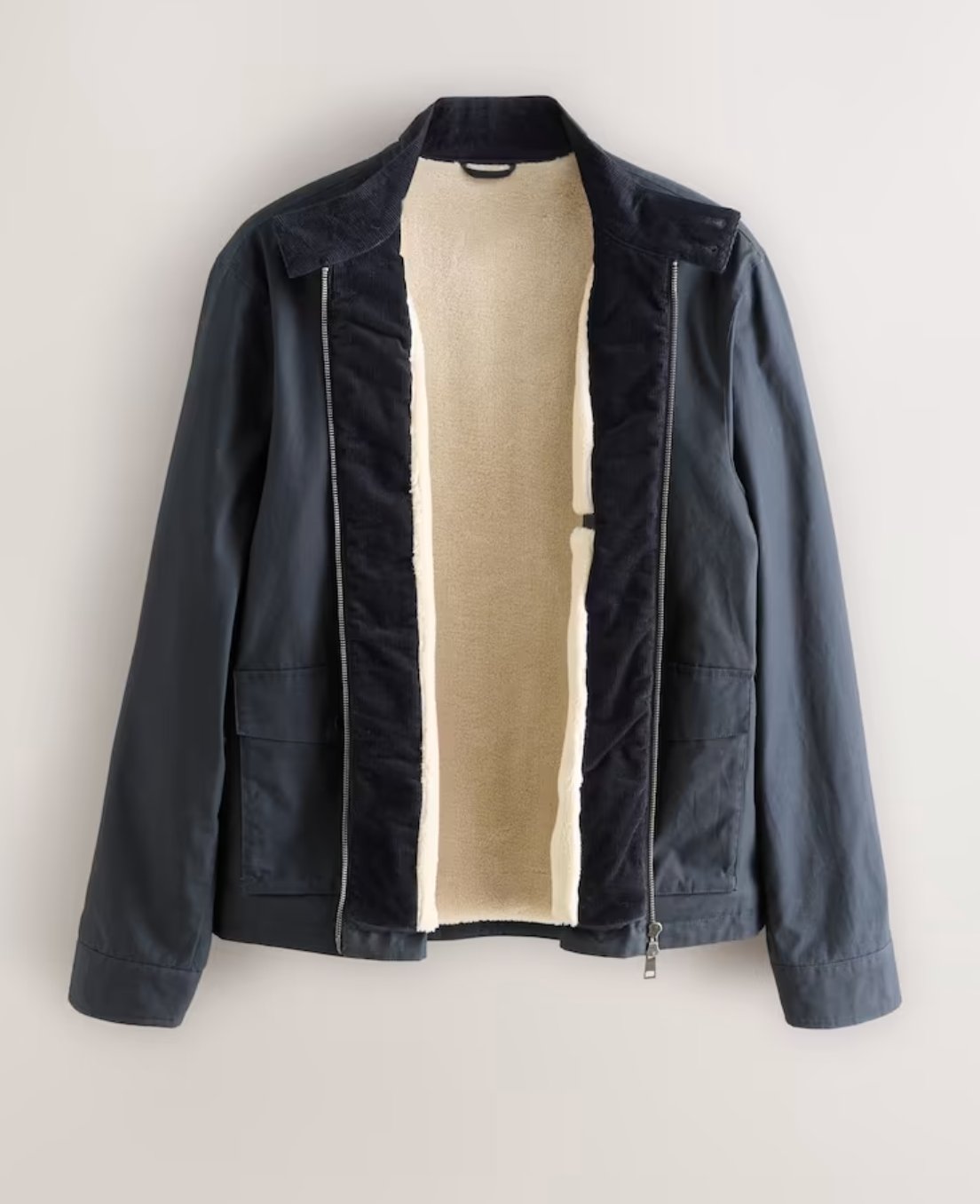 Navy Blue Borg Lined Shower Resistant Harrington Jacket - Free C&C