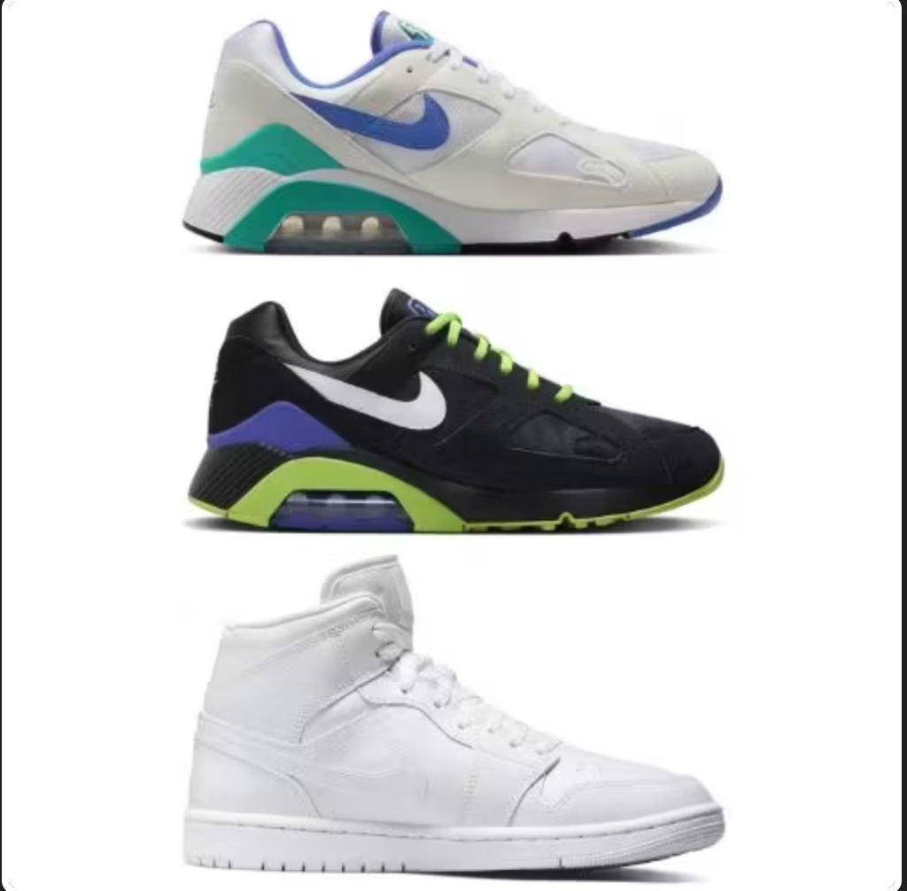Nike Air Footwear Sale e.g Jordan 1 Mid White 5 / Max 180 Black 4, 5, 7, 9 €34.80