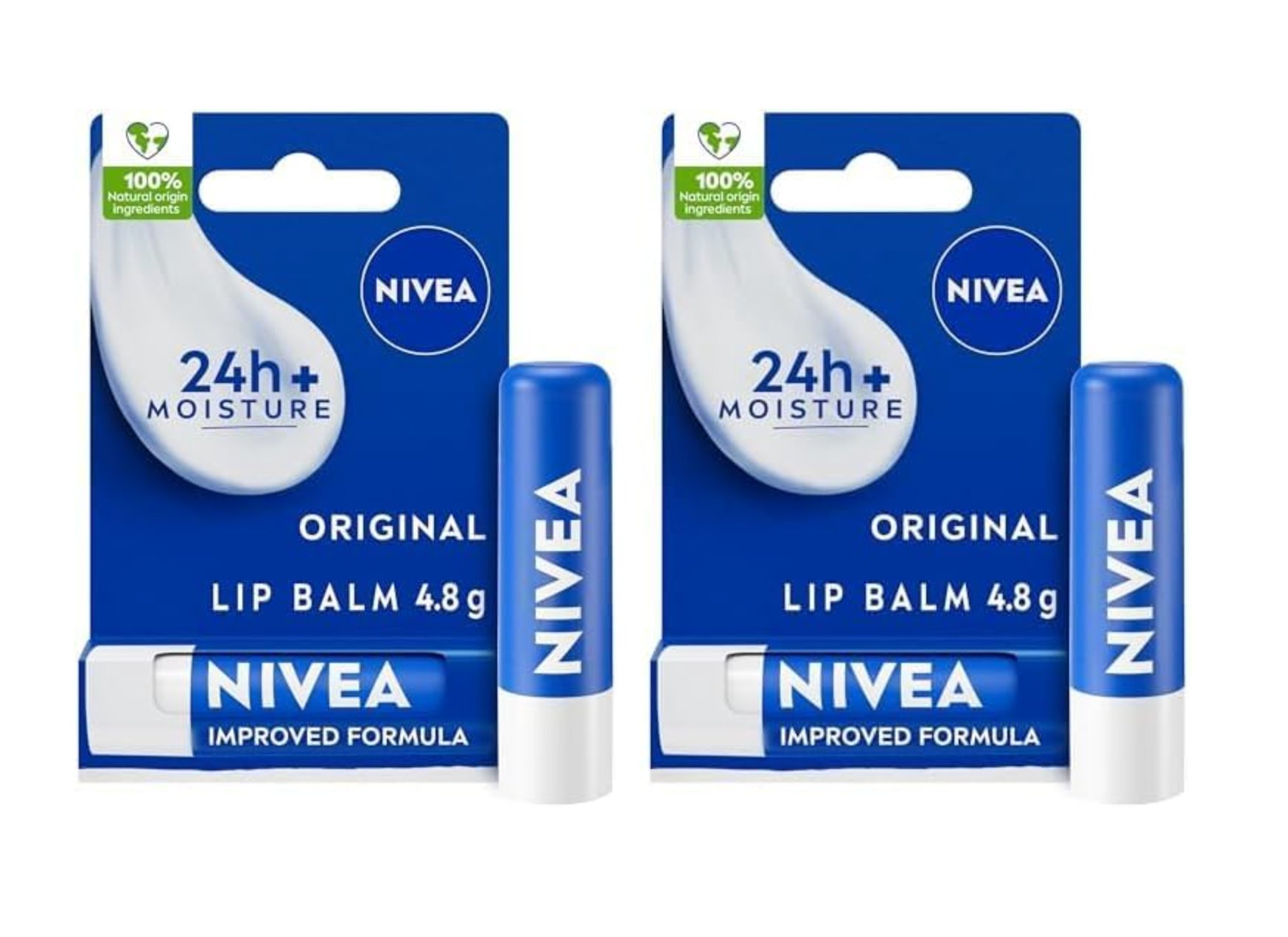 NIVEA Lip Balm Original Care (4.8g) Lip Balm Deeply Hydrates Lips for 24h+, with 100% Natural Origin Ingredients, Shea Butter, and Vitamins, Lip Care (Pack of 2)