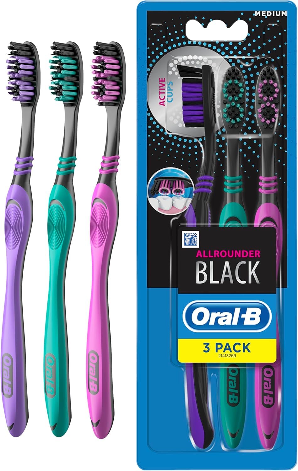 Oral-B Allrounder Black Manual Toothbrush x3
