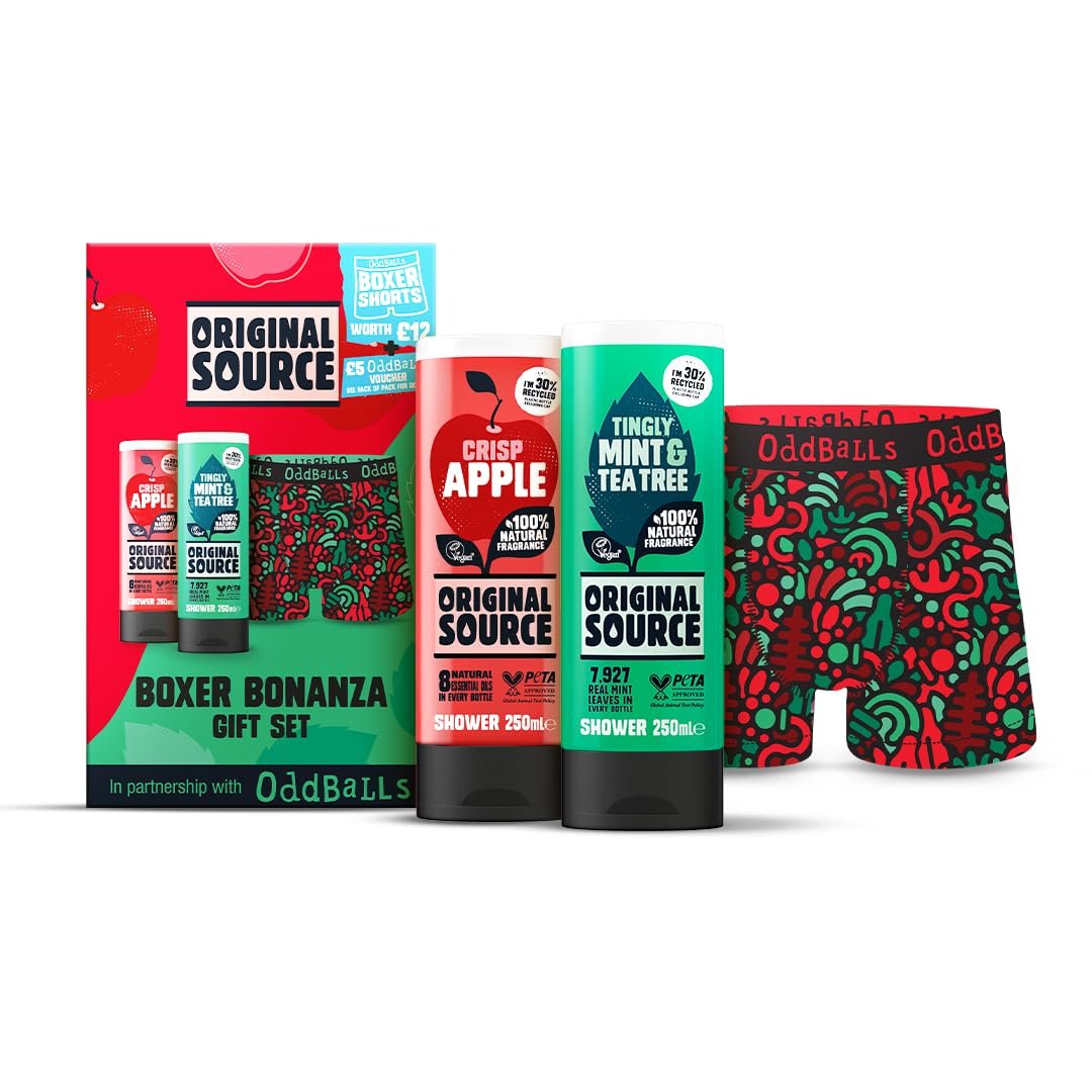 Original Source x Oddballs Boxer Bonanza Gift Set with Crisp Apple and Mint & Tea Tree Shower Gel and Boxers