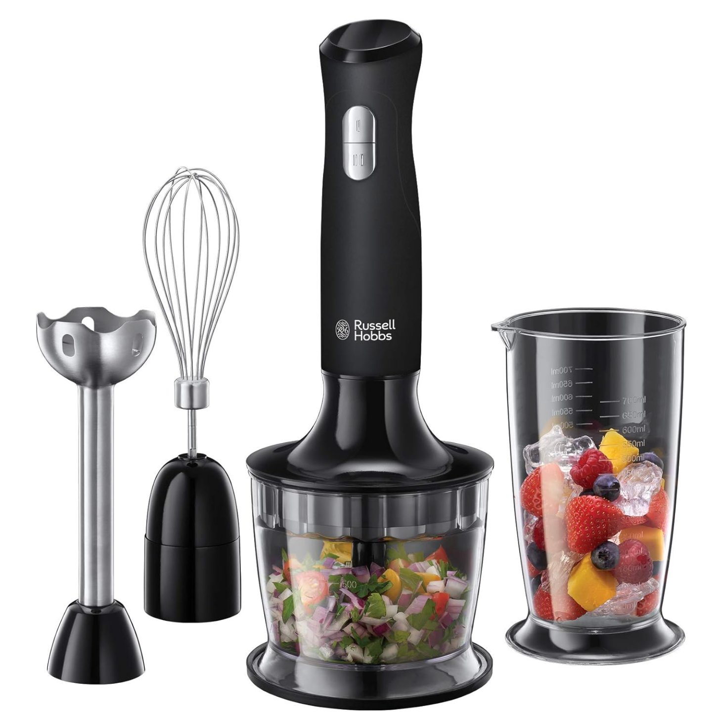 Russell Hobbs Desire 3 in 1 Electric Hand Blender, 500ml capacity chopping bowl & 700ml beaker, 500W, 24702