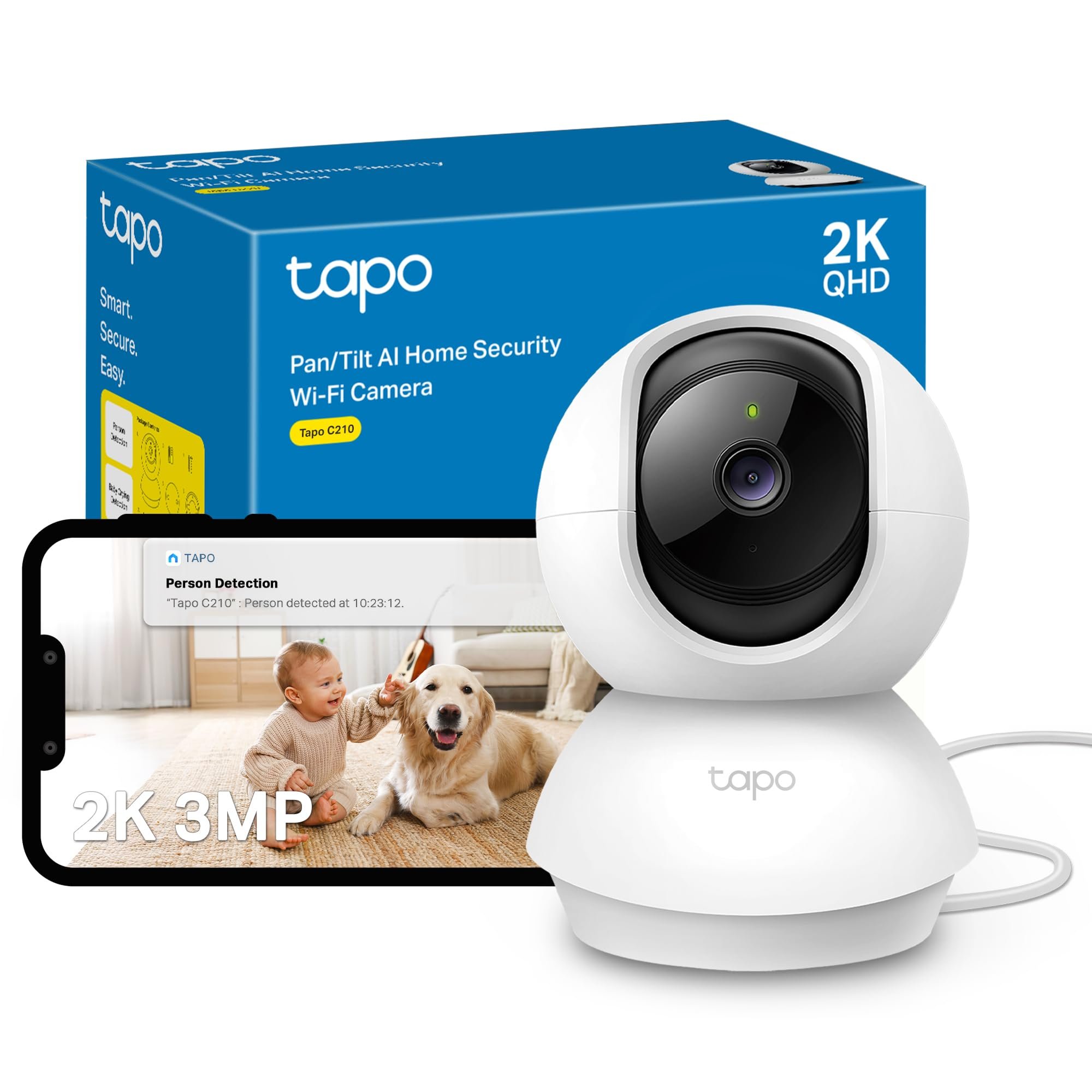 Tapo C210 2K 3MP Pan/Tilt Indoor Camera House Security Camera, WiFi Camera + Experience 60 days of Audible Free