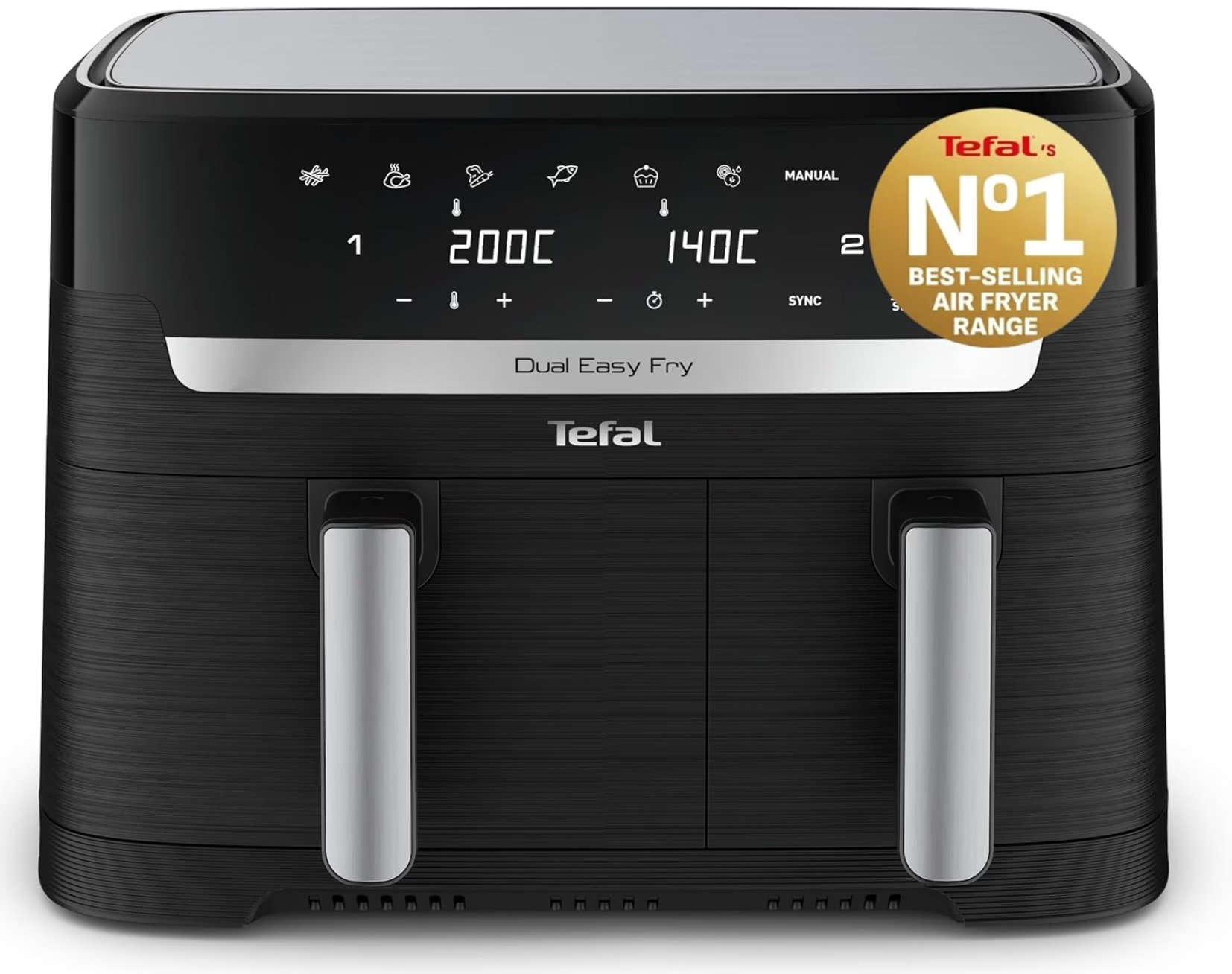 Tefal Easy Fry Dual Zone Digital Air Fryer, 2 Drawers, 8.3L, 8in1, Air Fry, Extra Crisp, Roast, Bake, Reheat, Dehydrate, 6 Portions, Non-Stick, Dishwasher Safe Baskets