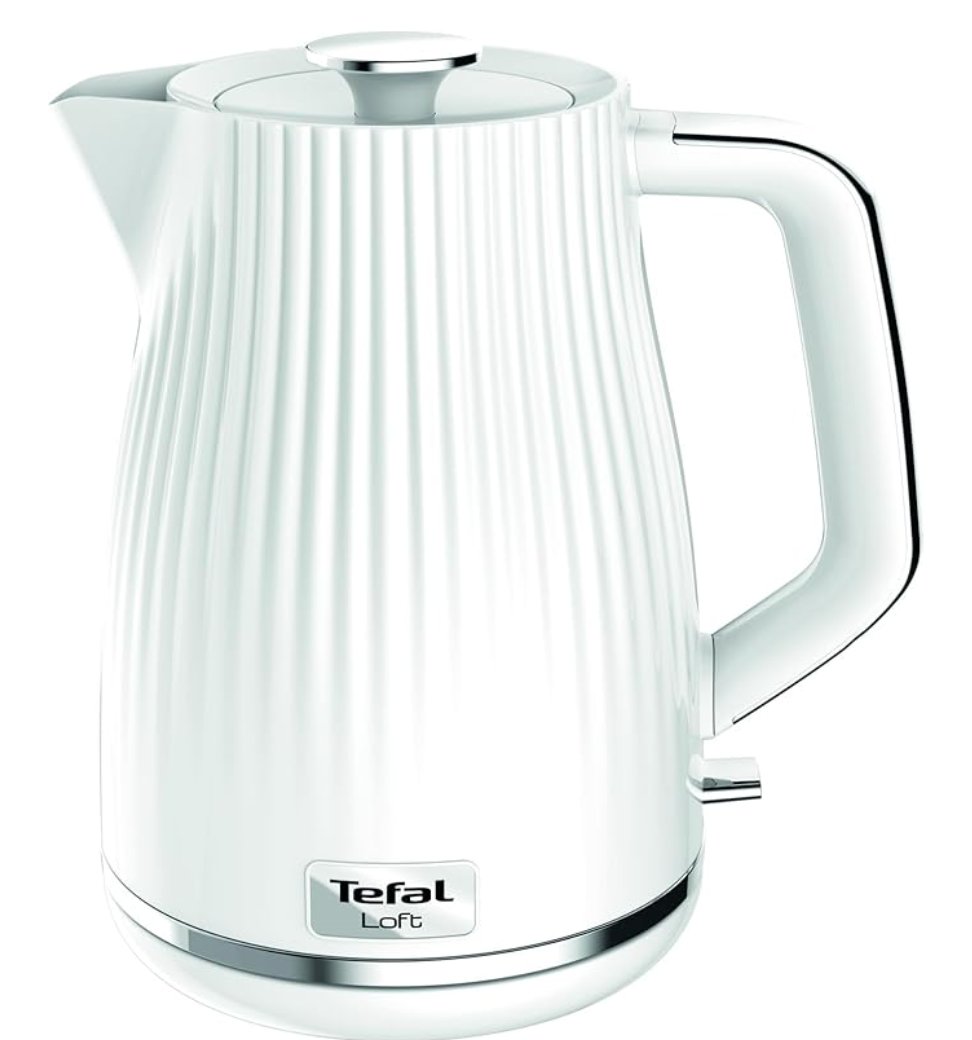 Tefal Loft Electric Kettle, 1.7L, Fast Boil, Cordless Kettle, KO250140, White Glossy Finish