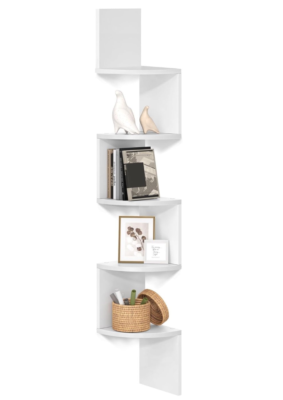VASAGLE 5-Tier Corner Shelf, Display Floating Shelf in Living Room, Study, Kitchen, Bedroom, for Plants, CDs, Decorations, Modern, Cloud White LBC72WT