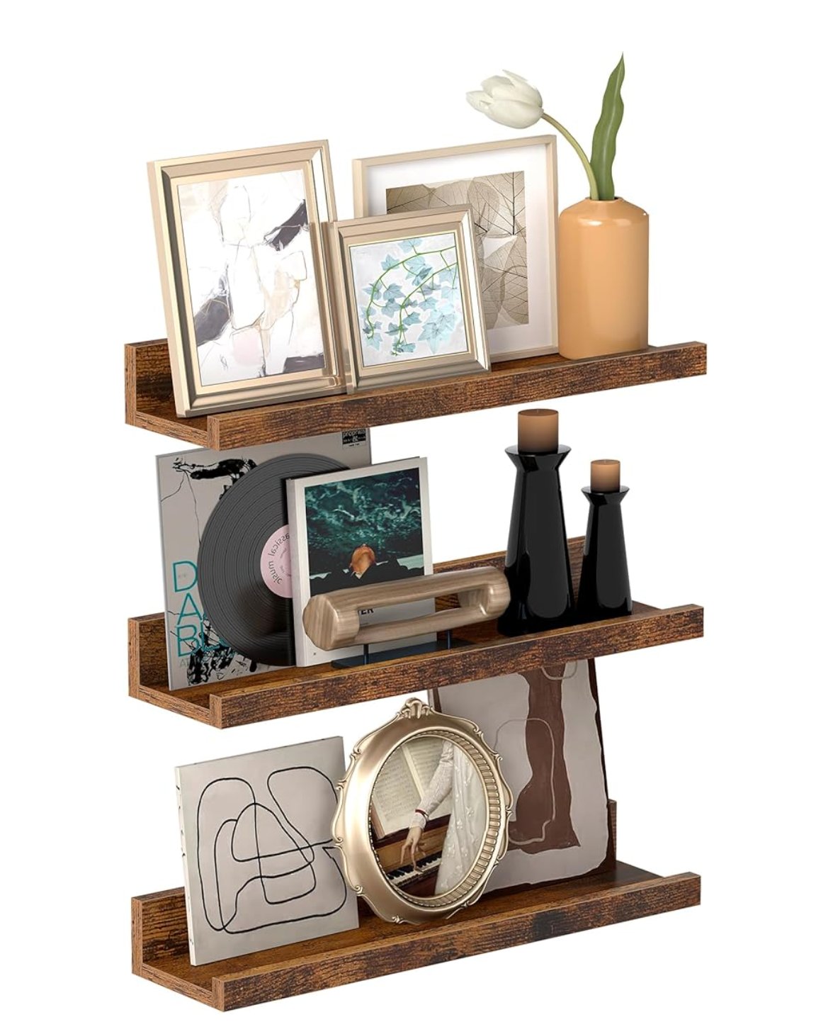 VASAGLE Wall Shelves Set of 3 Hanging Shelves Floating Shelves 38 cm Length