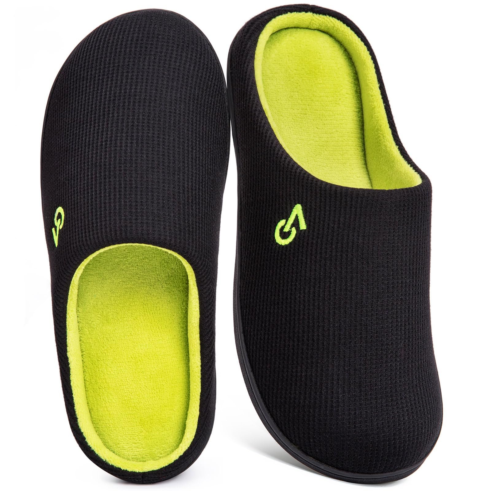 VeraCosy Men's Two-Tone Memory Foam Slippers, Lime, Size 8/9 & 10/11 - Sold By VeraCosy Direct FBA