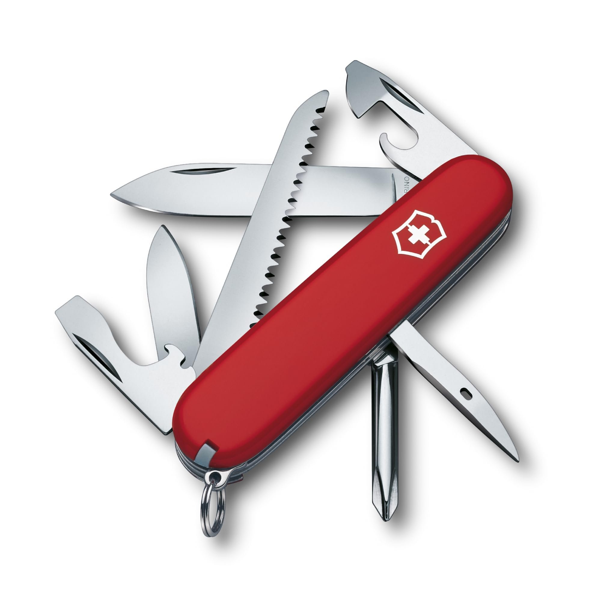 Victorinox Hiker Swiss Army Pocket Knife, Medium, Multi Tool, 13 Functions, Blade, Wood Saw, Red